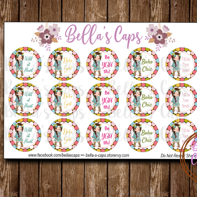 Boho chic 1" round digital cabochon image