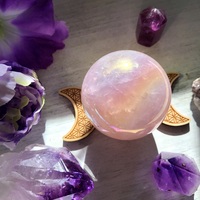 Rose Quartz Aura Orb with Moon Holder - Thumbnail 5