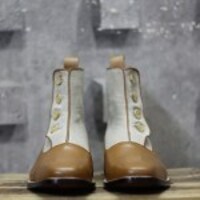 Men’s Brown Beige Button Top Cap Toe Leather Boot - Thumbnail 1