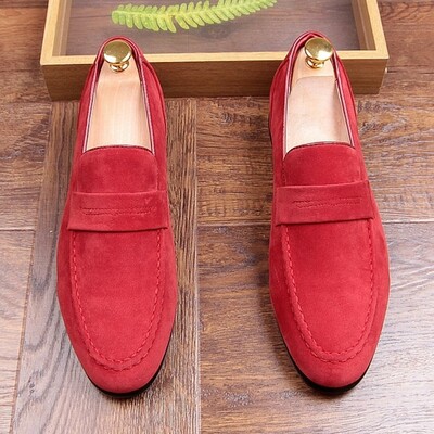 Red suede point head mens flats loafers dapper mens dappermen shoes