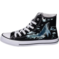 Whale Jumping Out of The Sea At Night Hand Painted Canvas Shoes - Thumbnail 1