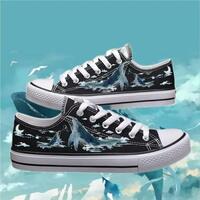 Whale Jumping Out of The Sea At Night Hand Painted Canvas Shoes - Thumbnail 2