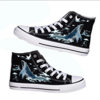 Whale Jumping Out of The Sea At Night Hand Painted Canvas Shoes - Thumbnail 3