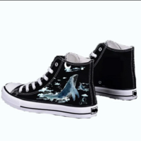 Whale Jumping Out of The Sea At Night Hand Painted Canvas Shoes - Thumbnail 4