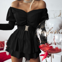 Women'S Red One Shoulder Bubble Sleeved Long Sleeved Dress - Thumbnail 3