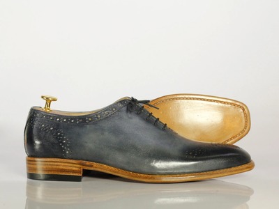 Men's Leather Lace Up Brogue Toe Gray Fashion Office Handmade Shoes