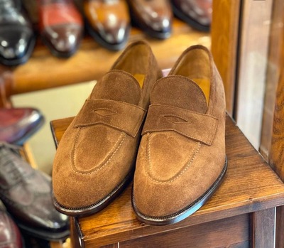 Handmade Men's Fashion Brown Suede Penny Loafer Shoes