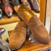 Handmade Men's Fashion Brown Suede Penny Loafer Shoes - Thumbnail 1