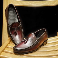 Handmade Men's Two Shaded Leather Penny Tussle Loafer Shoes - Thumbnail 1
