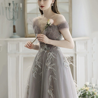 Beautiful Tulle Floor Length Prom Dress with Feathers - Thumbnail 2