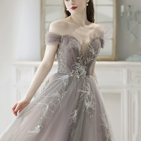 Beautiful Tulle Floor Length Prom Dress with Feathers - Thumbnail 3