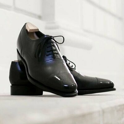 Handmade black calf leather dress formal lace up men shoes - Thumbnail 2