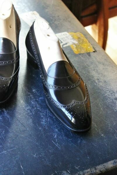 Genuine Black Calf Loafer Style Wingtip Dress Shoes