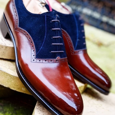 Handmade burgundy half brogue leather shoes, men formal cap toe dress tuxedo shoes