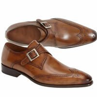 New Handmade Men's Tan brown wing tip brogue monk shoes, Men tan leather shoes - Thumbnail 1