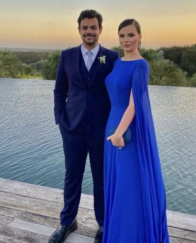 Blue Prom Dress with Shawl Formal Dress