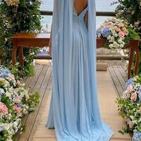 Ice Blue Prom Dress with Shawl Formal Dress - Thumbnail 2