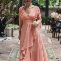 Coral Mother of the Bride/Groom Dress Chiffon Formal Dress - Thumbnail 2
