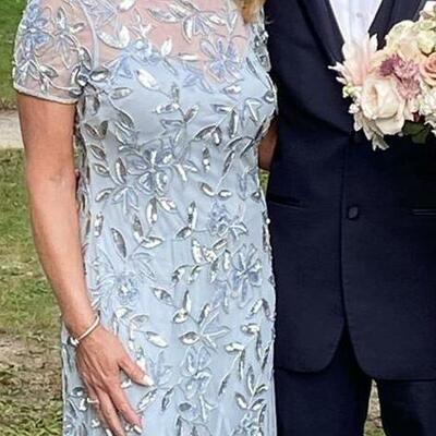 Elegant blue mother of the bride/groom dress with appliques formal dress