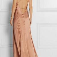 A-Line Spaghetti Straps Champagne Satin Prom Dress with Split  - Thumbnail 1