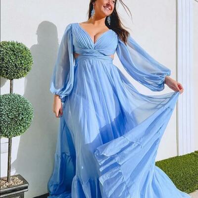 Plus size blue mother of the bride/groom dress with appliques formal dress