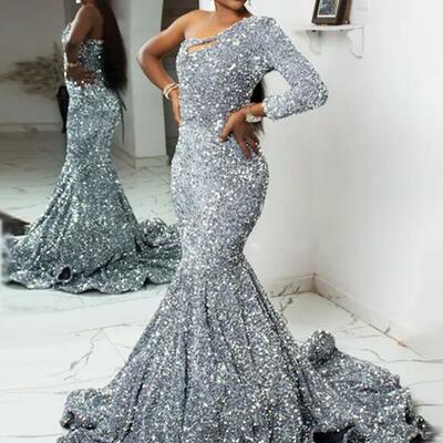 Mermaid sparkly silver sequins prom dresses  - Thumbnail 2