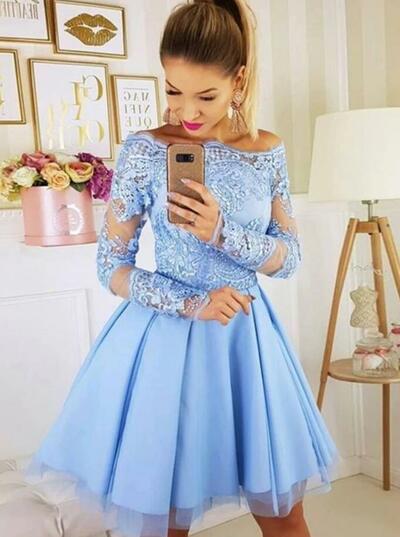 Light Blue Short Lace Homecoming Dresses