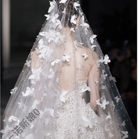 3D Butterfly Long Bridal Veil with Pearls Details - Thumbnail 2