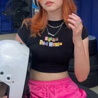 Letters Printed Crop Top - Thumbnail 2