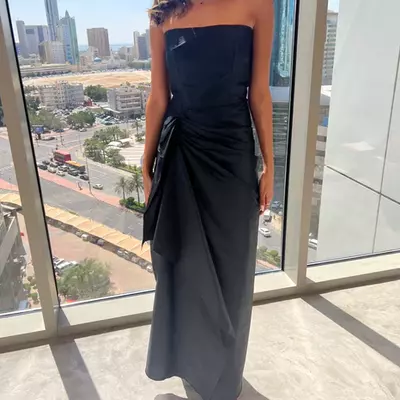 Strapless black evening dress，homecoming open black dress 2024，black prom dresses