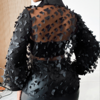 Women'S Butterfly Black Long Sleeved Top - Thumbnail 1
