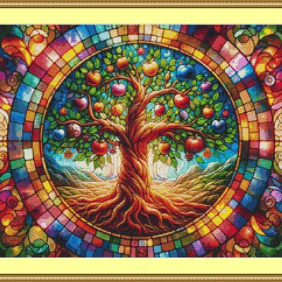 Stained glass apple tree cross stitch pattern - Thumbnail 4