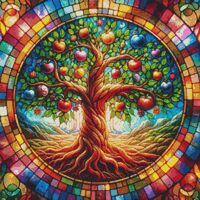 Stained Glass Apple Tree Cross Stitch Pattern - Thumbnail 1