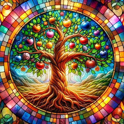 Stained glass apple tree cross stitch pattern