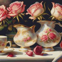 Rose Afternoon Tea Cross Stitch Pattern - Thumbnail 1