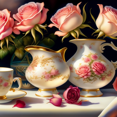 Rose afternoon tea cross stitch pattern