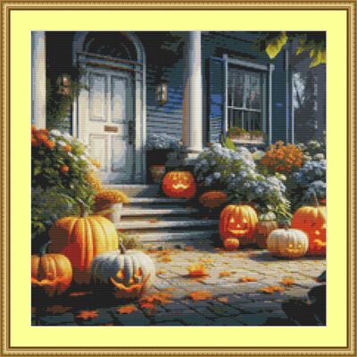 Pumpkins on the steps cross stitch pattern - Thumbnail 5