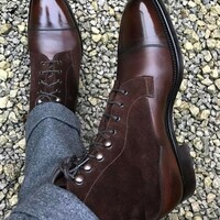 High Ankle Dark Maroon Tone Magnificiant Leather Men Lace Up Cap Toe Boots - Thumbnail 1