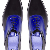 Pointed Toe Oxford Wing Tip Blue Black Handmade Magnificiant Leather Men Shoes - Thumbnail 1