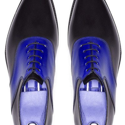 Pointed toe oxford wing tip blue black handmade magnificiant leather men shoes - Thumbnail 2