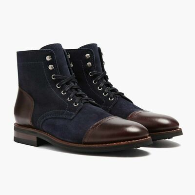 Superior coffee brown blue handmade leather high ankle men lace up vintage boots - Thumbnail 3