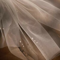 Satin Bow Short Veil with Pearls Details - Thumbnail 2