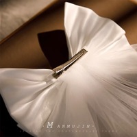 Satin Bow Short Veil with Pearls Details - Thumbnail 4