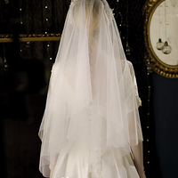 Two Tiers Finger Veils with Beaded Lace Hairband - Thumbnail 2