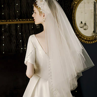 Two Tiers Finger Veils with Beaded Lace Hairband - Thumbnail 3