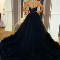 Mermaid Strapless Black Tulle Long Ball Gown Prom Dresses - Thumbnail 1