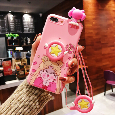 Cute pink sailor moon phone case for iphone with strap (iphone11-iphone15)