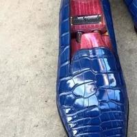 Handmade Men's Blue Alligator Print Leather Loafer Shoes - Thumbnail 1