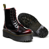 Burgundy Red Lace Up Platform Marten Boots - Thumbnail 2