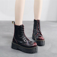 Burgundy Red Lace Up Platform Marten Boots - Thumbnail 3